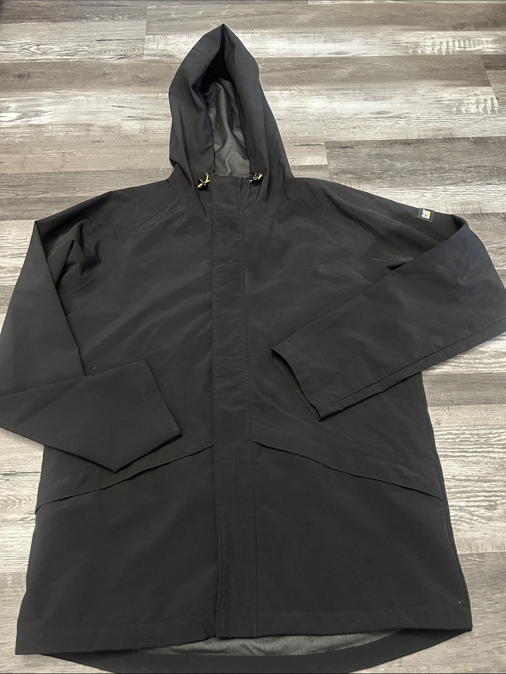 Caterpillar Black Hooded Raincoat with Gold Accents